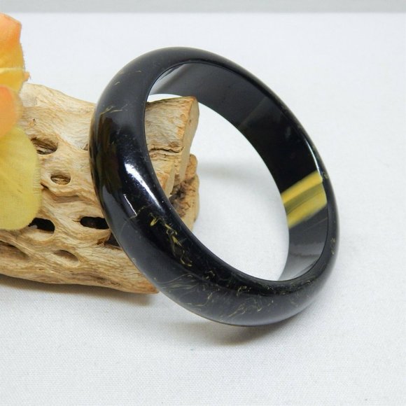 Rare Black and Yellow Marbled Bakelite Bangle - Picture 1 of 7